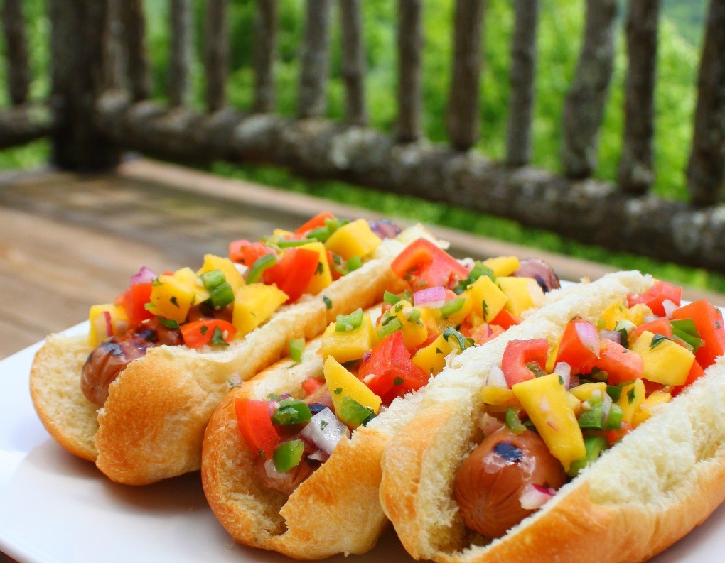 Mango Salsa on Hot Dogs by Dinner4Two 2