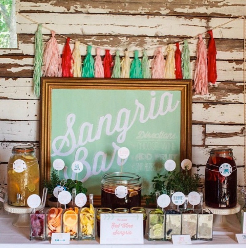 Outdoor Wedding Reception Beverage Station Sangria