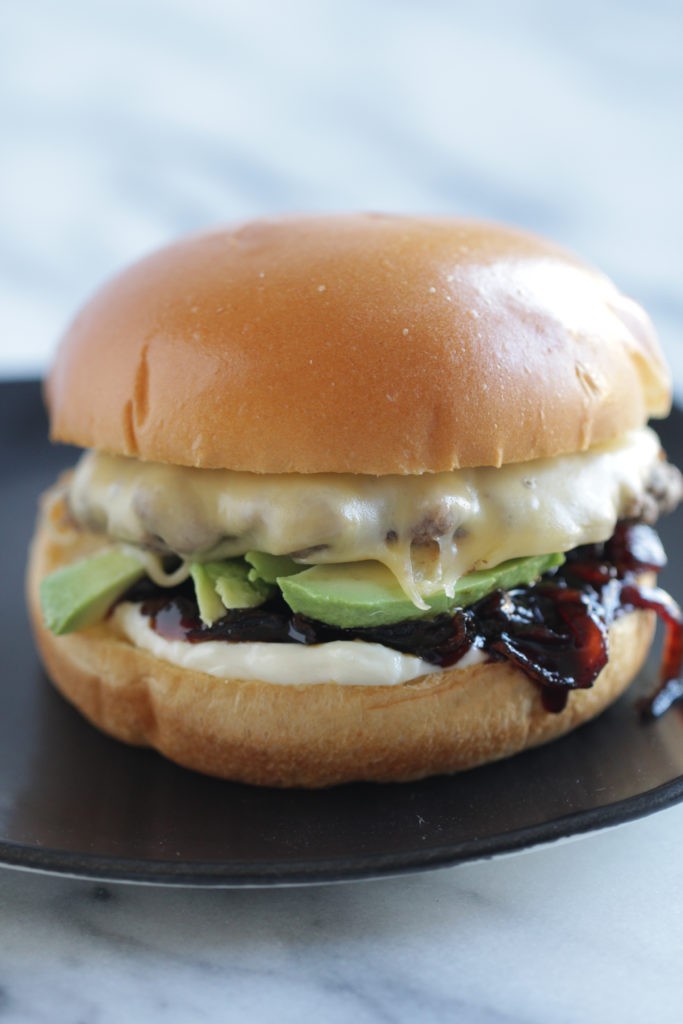 Gourmet Burgers with Garlic Aioli and Red Onion Jam